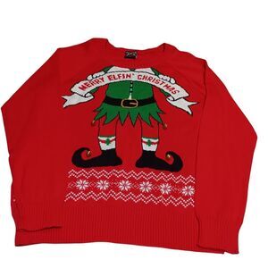 Ugly Christmas Sweater Womens Size XL Merry Elfin Christmas Red Long‎ Sleeve